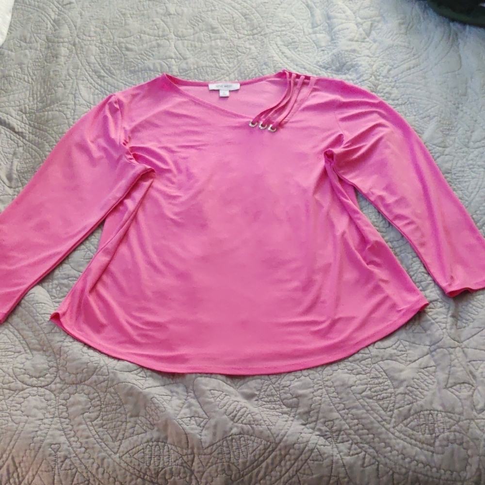 Nine West Pink Blouse with Ring Accents